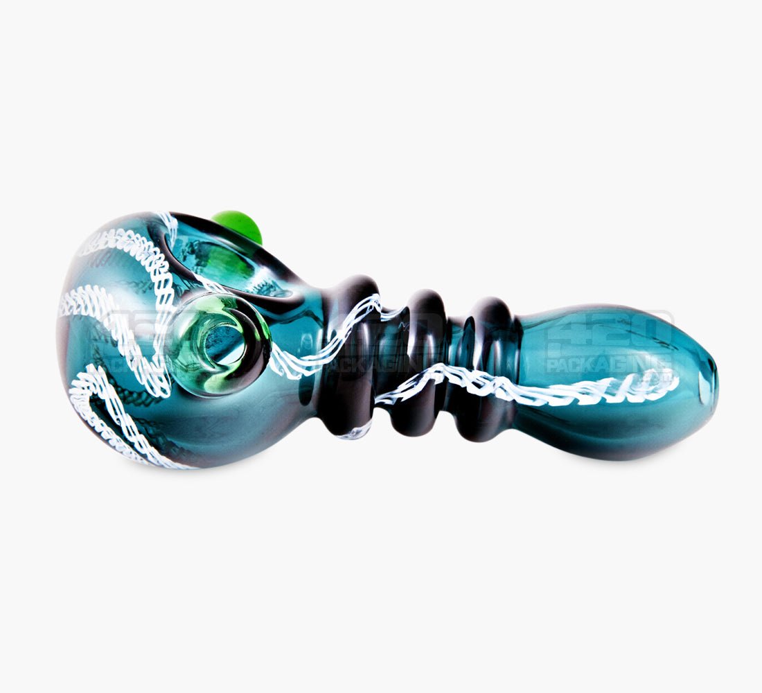 Ribboned Triple Ringed Spoon Hand Pipe w/ Knocker | 4.5in Long - Glass - Assorted - 2