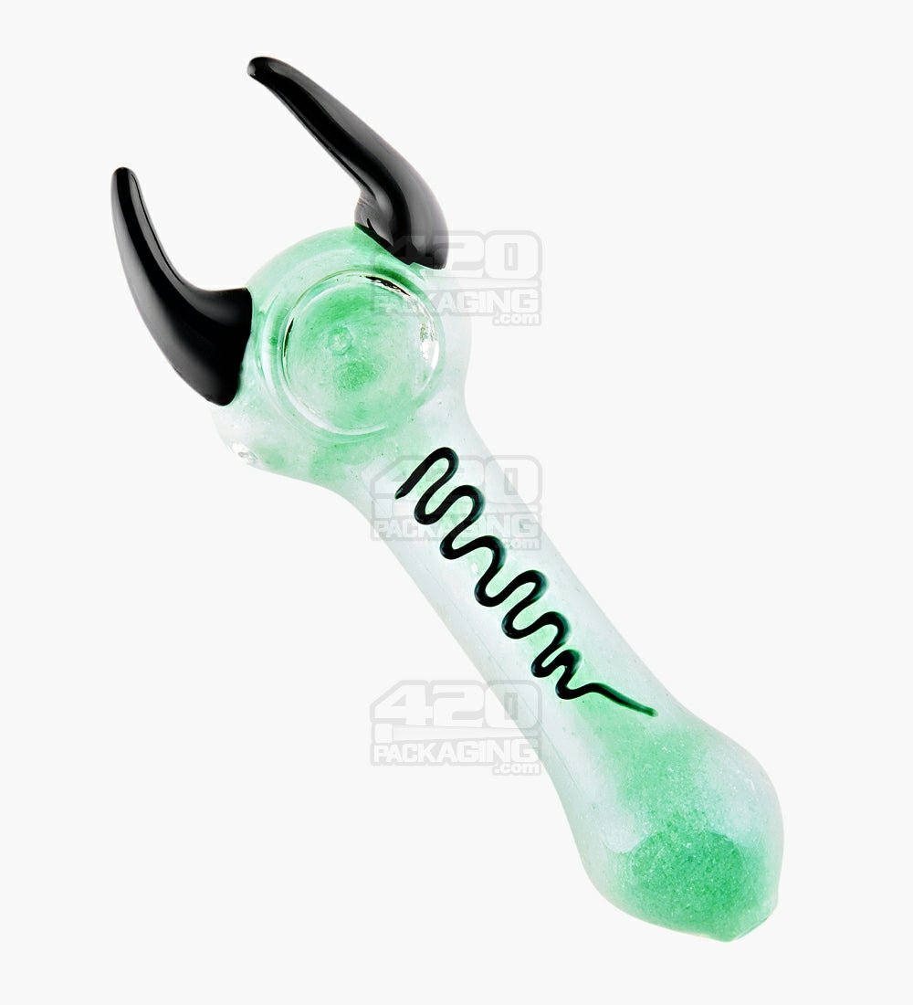 Frit Horned Spoon Hand Pipe | 5in Long - Glass - Green - 1