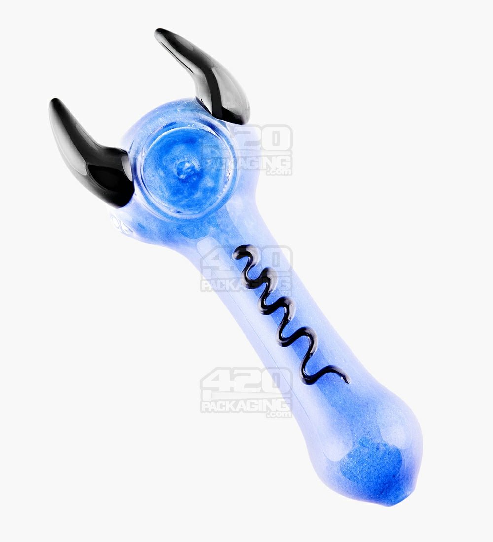 Frit Horned Spoon Hand Pipe | 5in Long - Glass - Slyme Blue - 1