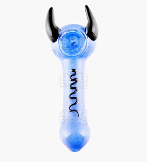 Frit Horned Spoon Hand Pipe | 5in Long - Glass - Slyme Blue - 2