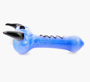 Frit Horned Spoon Hand Pipe | 5in Long - Glass - Slyme Blue - 4