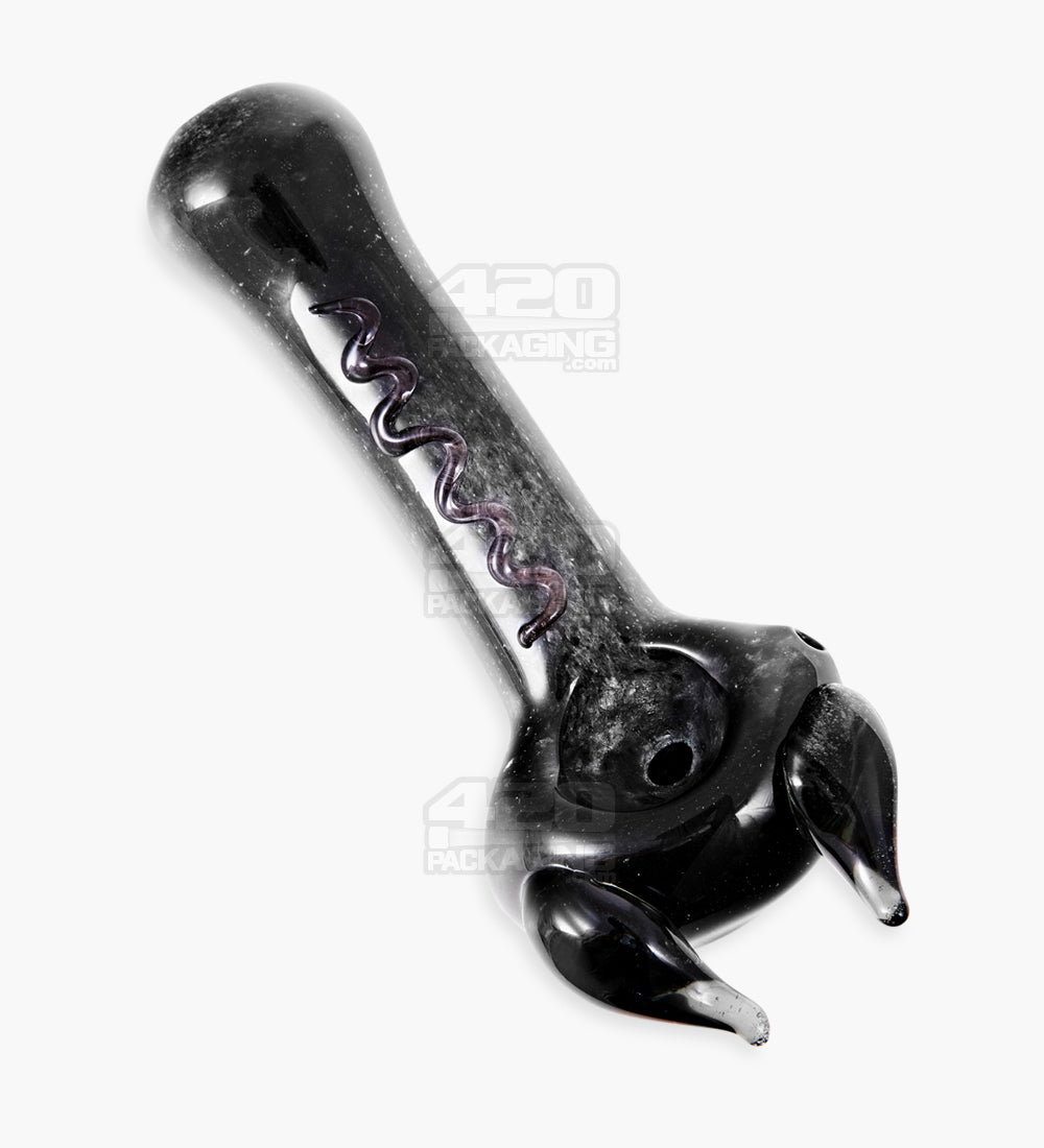 Frit Horned Spoon Hand Pipe | 5in Long - Glass - Black - 1