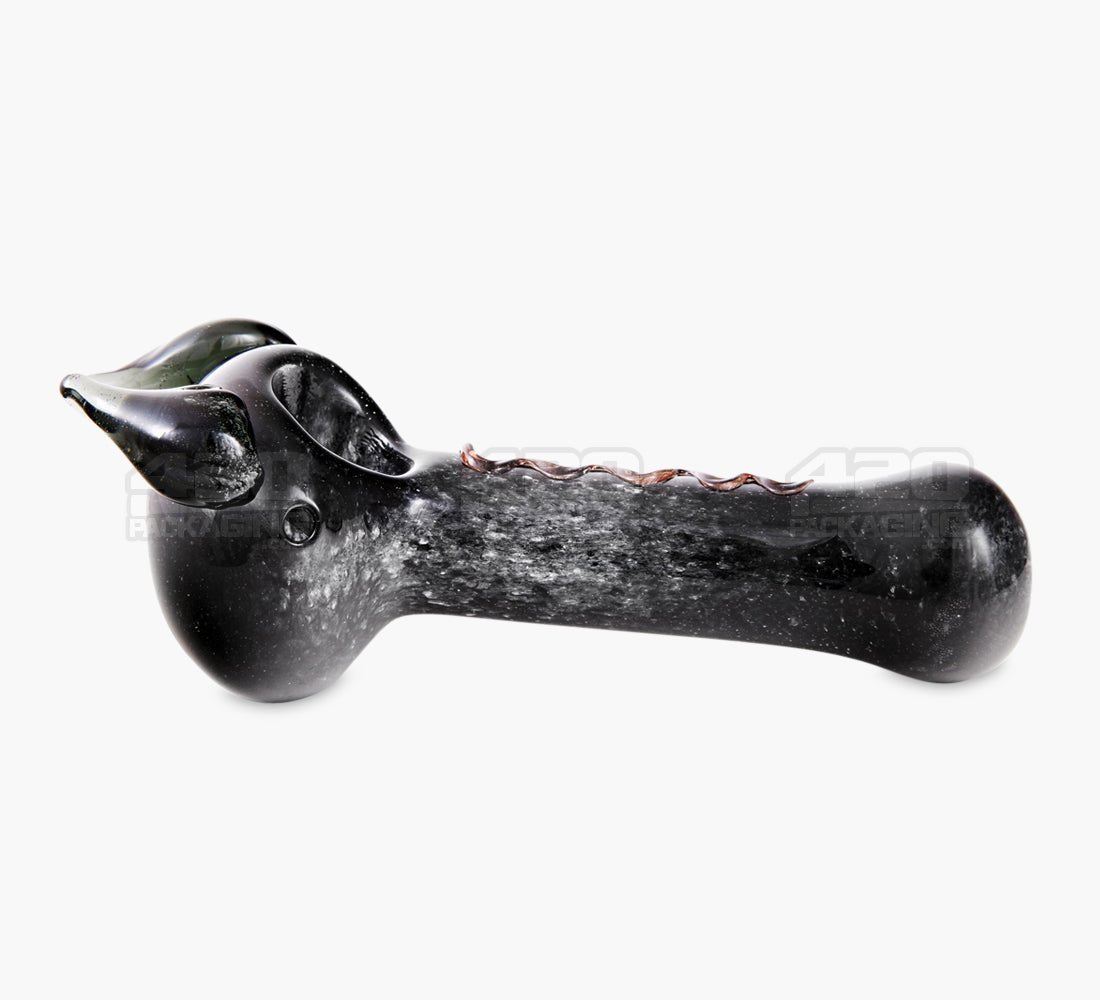 Frit Horned Spoon Hand Pipe | 5in Long - Glass - Black - 2