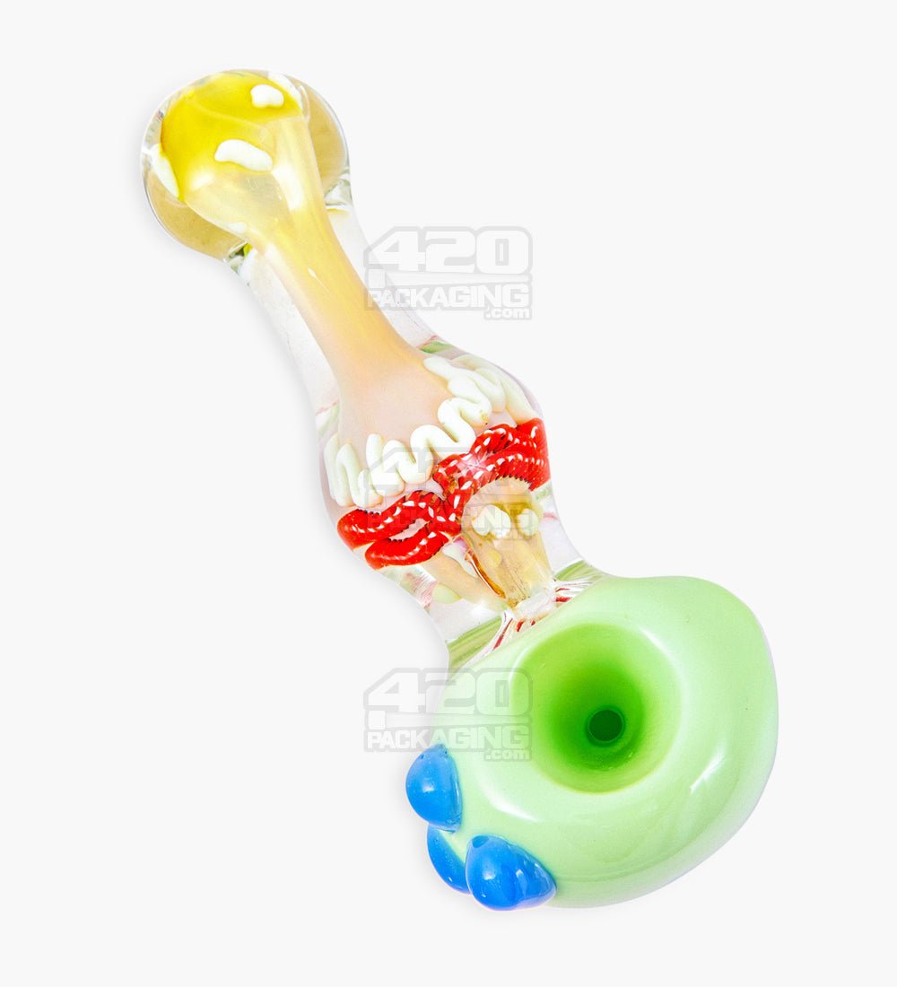 Ribboned & Fumed Color Bowl Spoon Hand Pipe w/ Triple Knockers | 5in Long - Glass - Assorted - 1