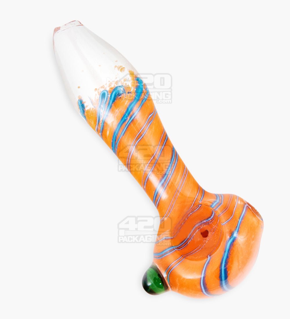 Frit & Spiral Spoon Hand Pipe w/ Knocker | 4in Long - Glass - Assorted - 5