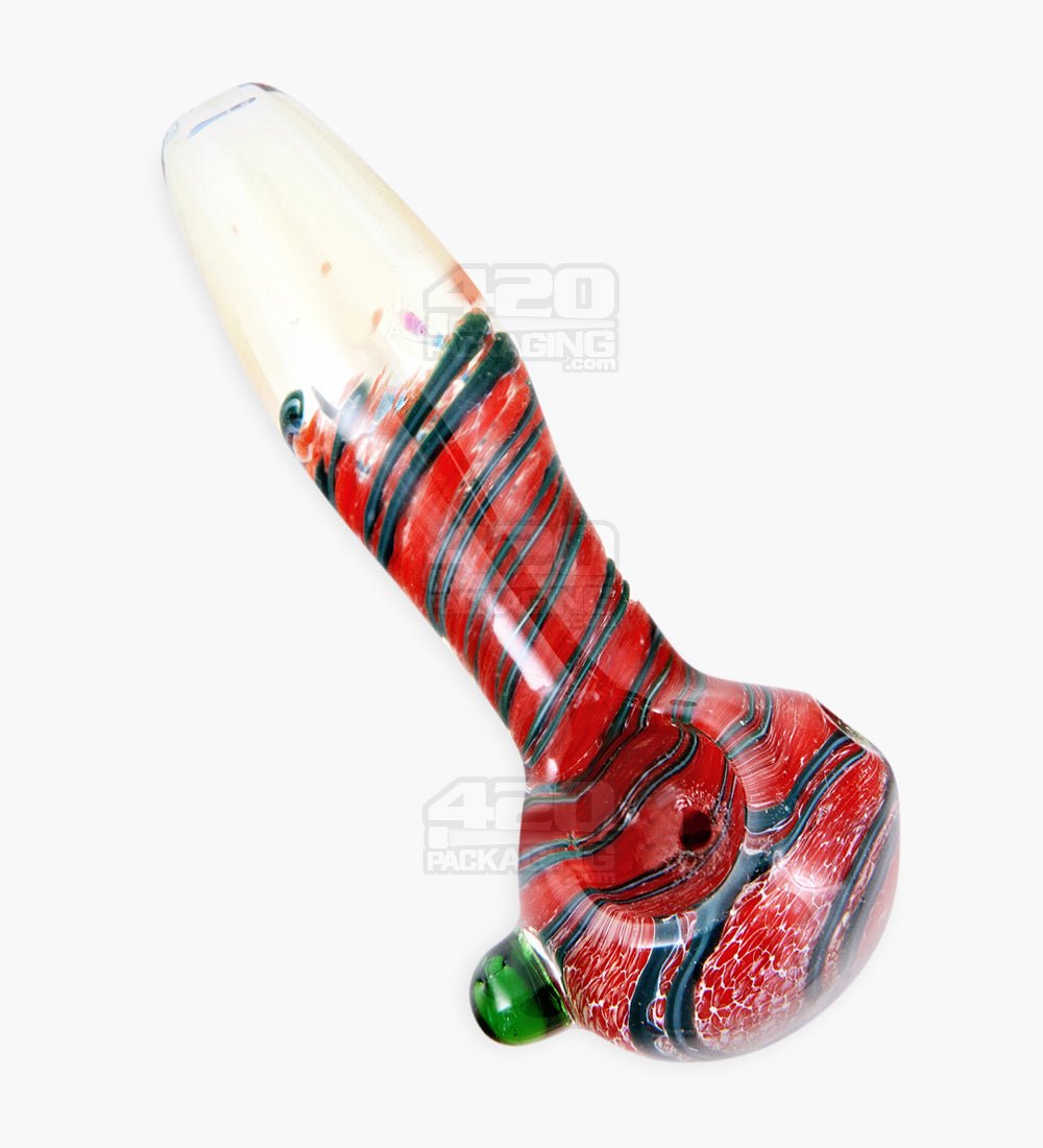 Frit & Spiral Spoon Hand Pipe w/ Knocker | 4in Long - Glass - Assorted - 6