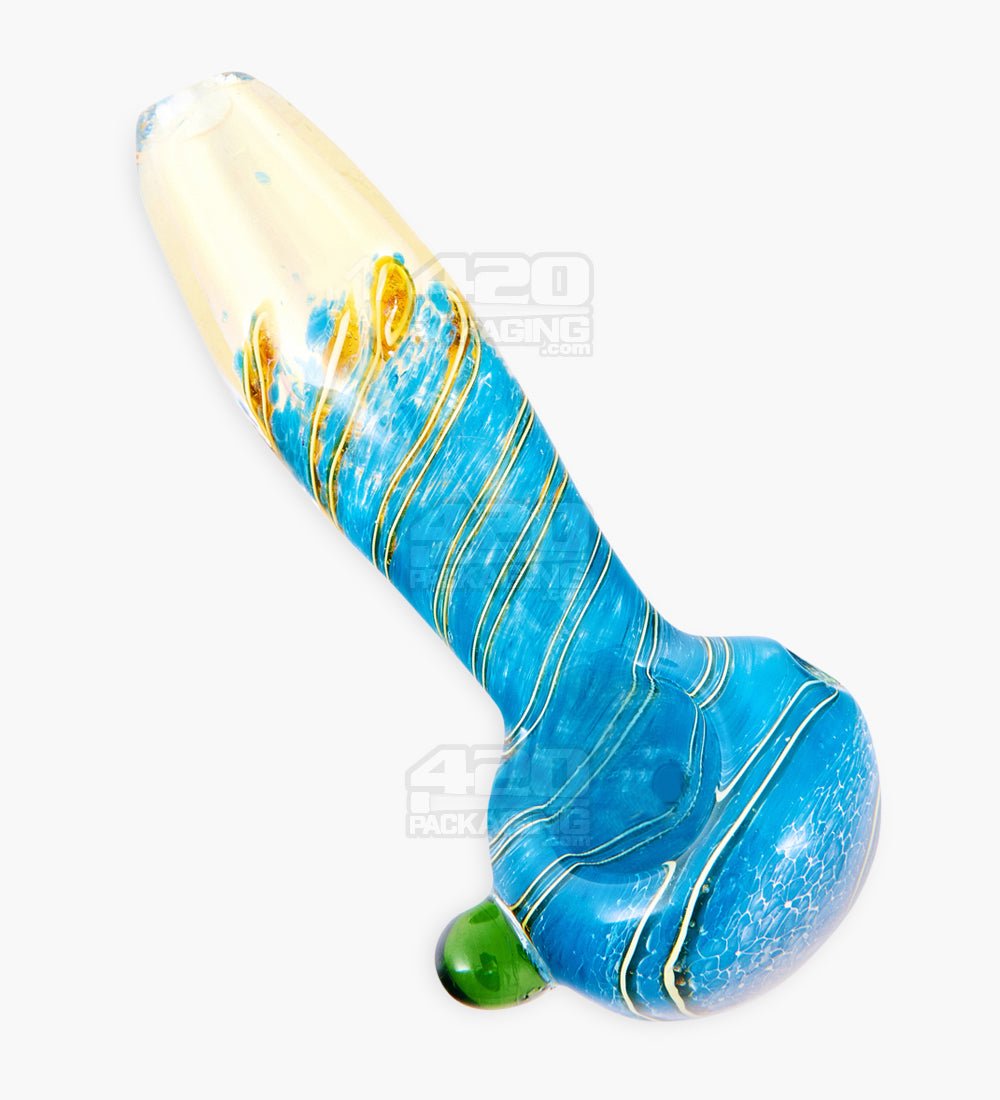 Frit & Spiral Spoon Hand Pipe w/ Knocker | 4in Long - Glass - Assorted - 1