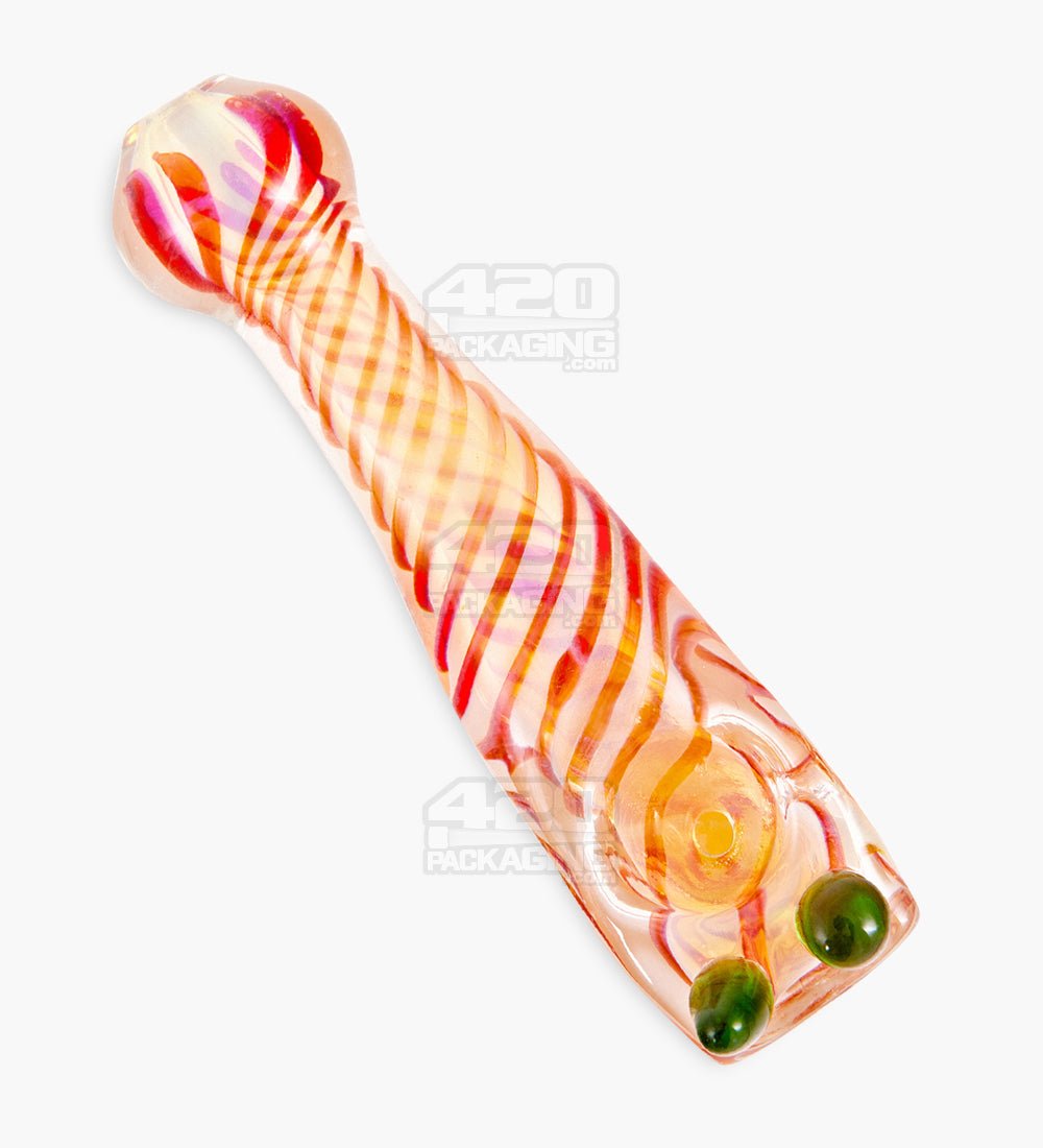 Spiral & Fumed Baseball Bat Hand Pipe w/ Double Knockers | 4.5in Long - Glass - Assorted - 1
