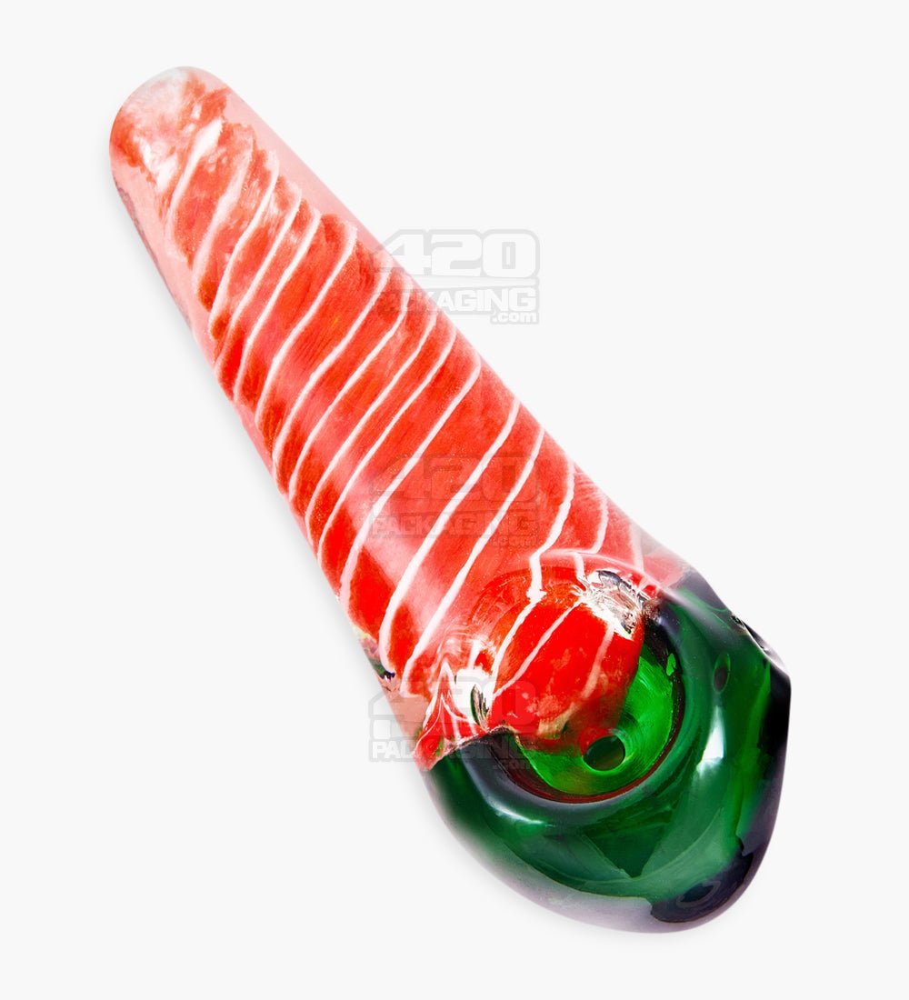 Spiral Steamroller Hand Pipe w/ Colored Bowl | 4in Long - Glass - Assorted - 1