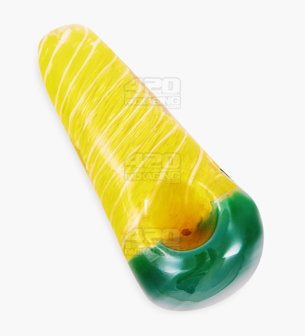 Spiral Steamroller Hand Pipe w/ Colored Bowl | 4in Long - Glass - Assorted - 4