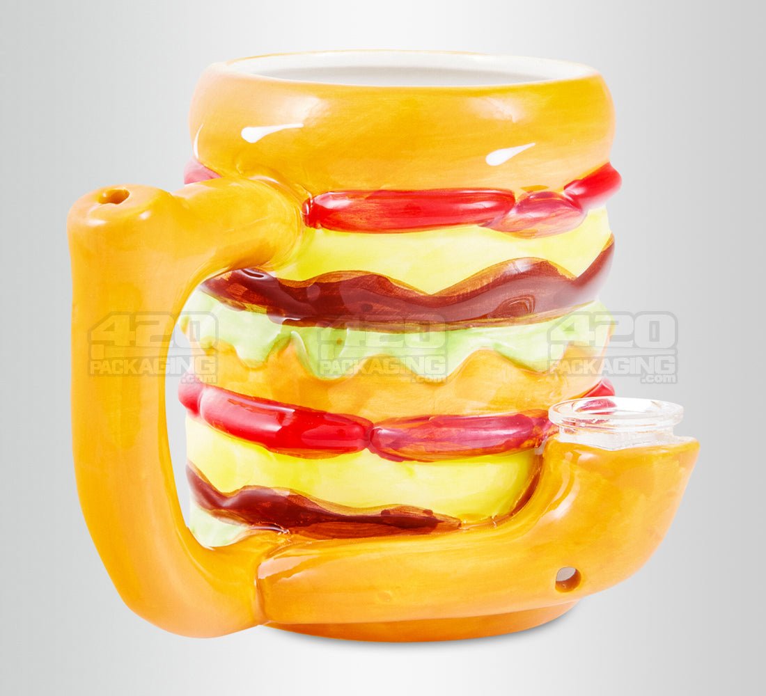 Double Cheeseburger Mug Painted Ceramic Pipe | 4.5in Tall - Glass Bowl - Mixed - 3