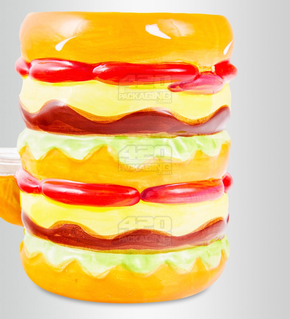 Double Cheeseburger Mug Painted Ceramic Pipe | 4.5in Tall - Glass Bowl - Mixed - 4