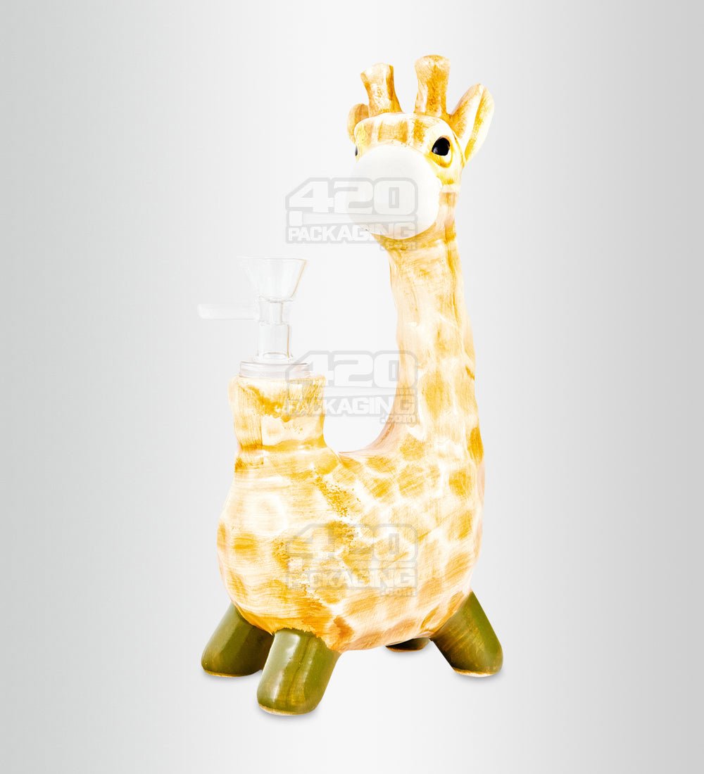 Giraffe Painted Ceramic Pipe | 8.5in Tall - 14mm Bowl - Orange - 1
