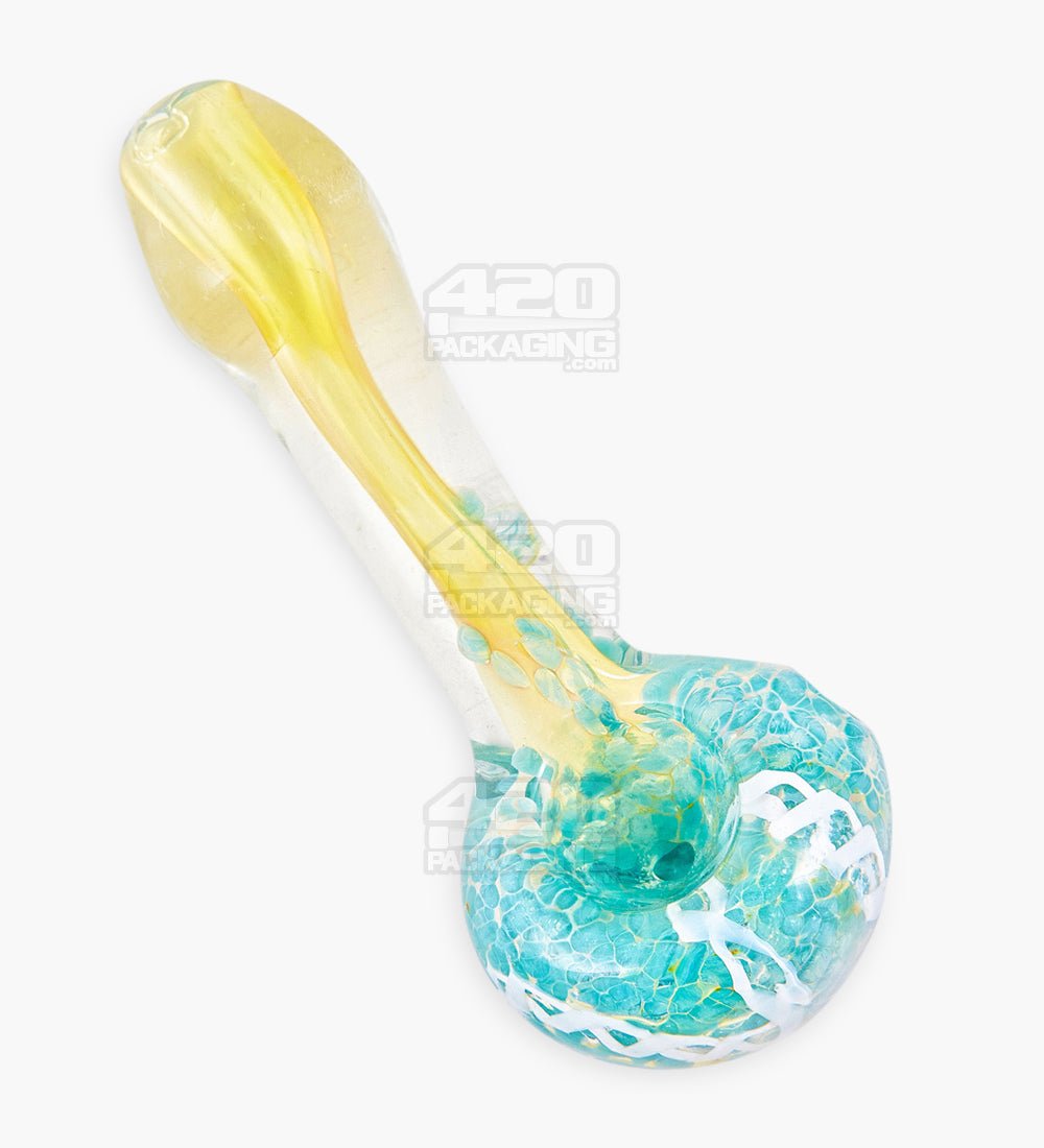 Frit & Fumed Spoon Hand Pipe w/ Swirls | 3.5in Long - Glass - Assorted - 4