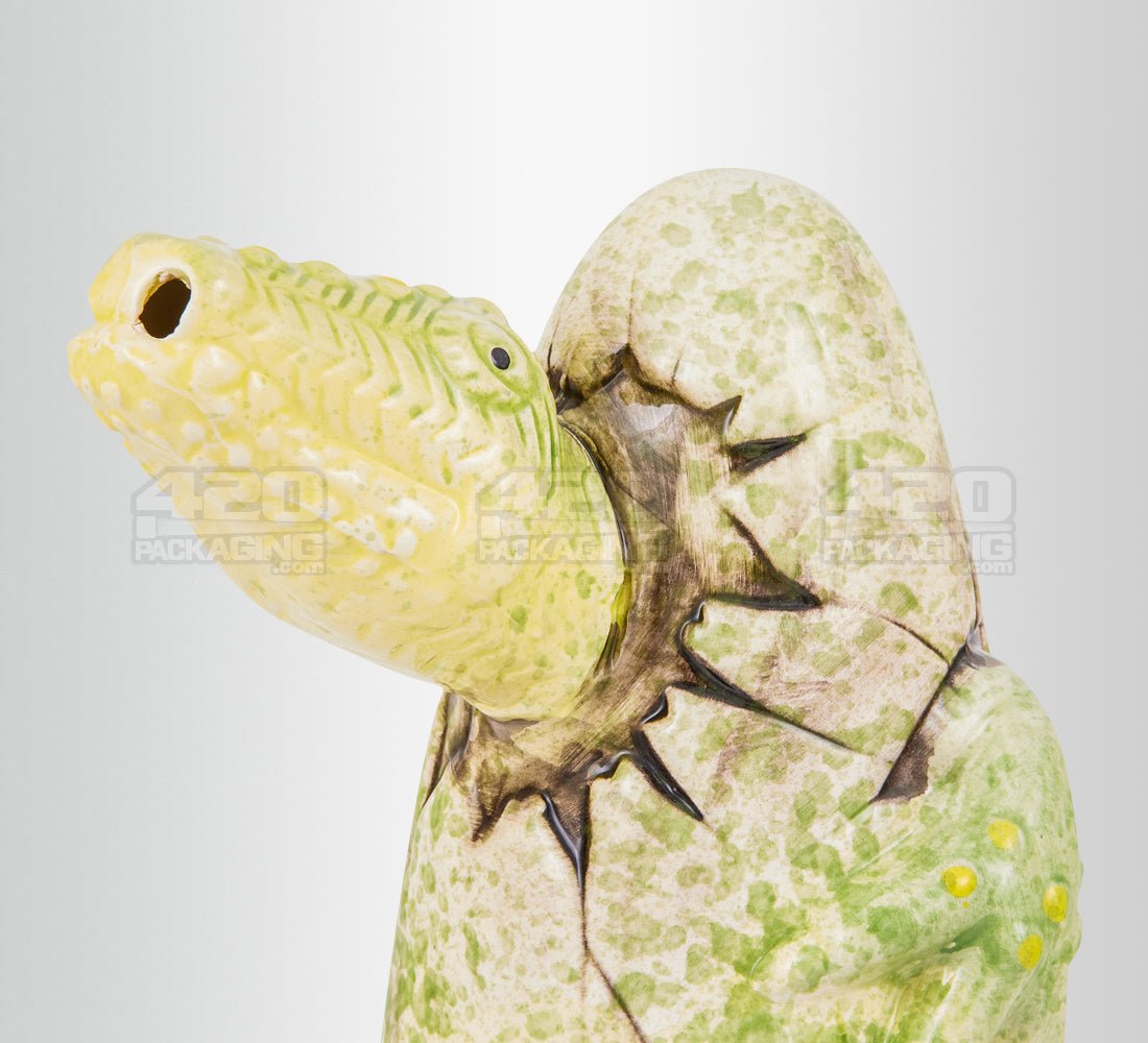 Dinosaur Raptor Egg Ceramic Pipe | 8.5in Tall - 14mm Bowl - Green - 6