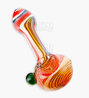 Striped & Fumed Spoon Hand Pipe w/ Wide Mouthpiece | 4.25in Long - Glass - Assorted - 1