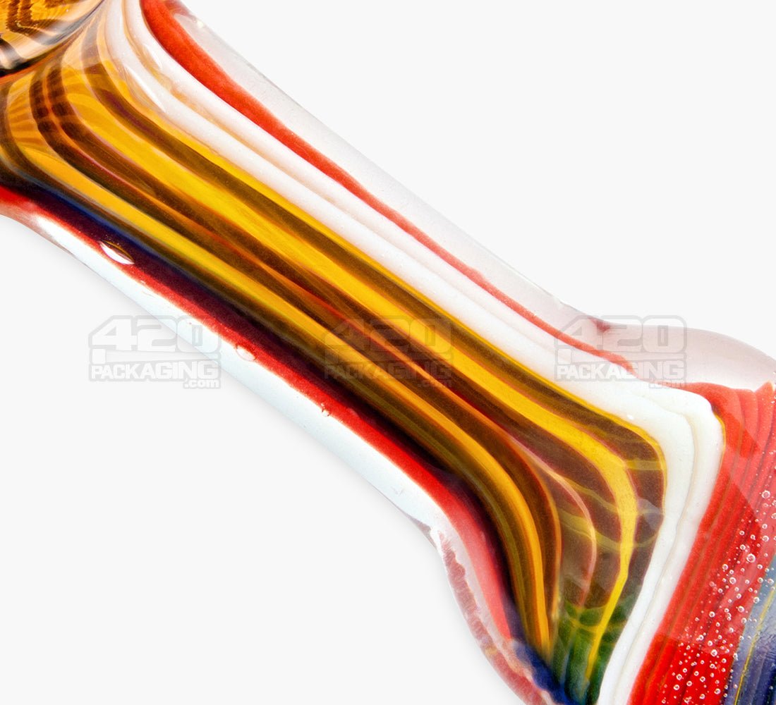 Striped & Fumed Spoon Hand Pipe w/ Wide Mouthpiece | 4.25in Long - Glass - Assorted - 3
