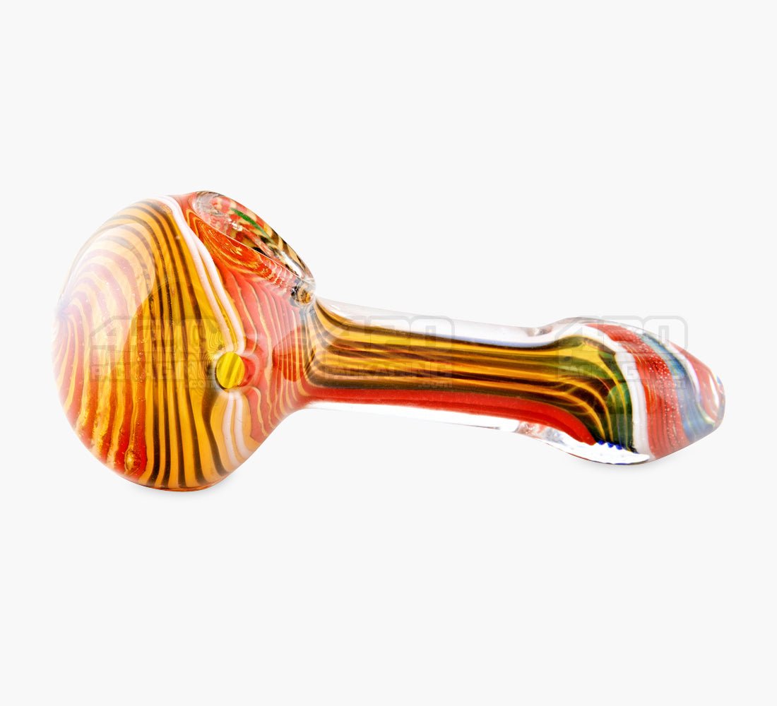 Striped & Fumed Spoon Hand Pipe w/ Wide Mouthpiece | 4.25in Long - Glass - Assorted - 5