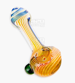 Striped & Fumed Spoon Hand Pipe w/ Wide Mouthpiece | 4.25in Long - Glass - Assorted - 7