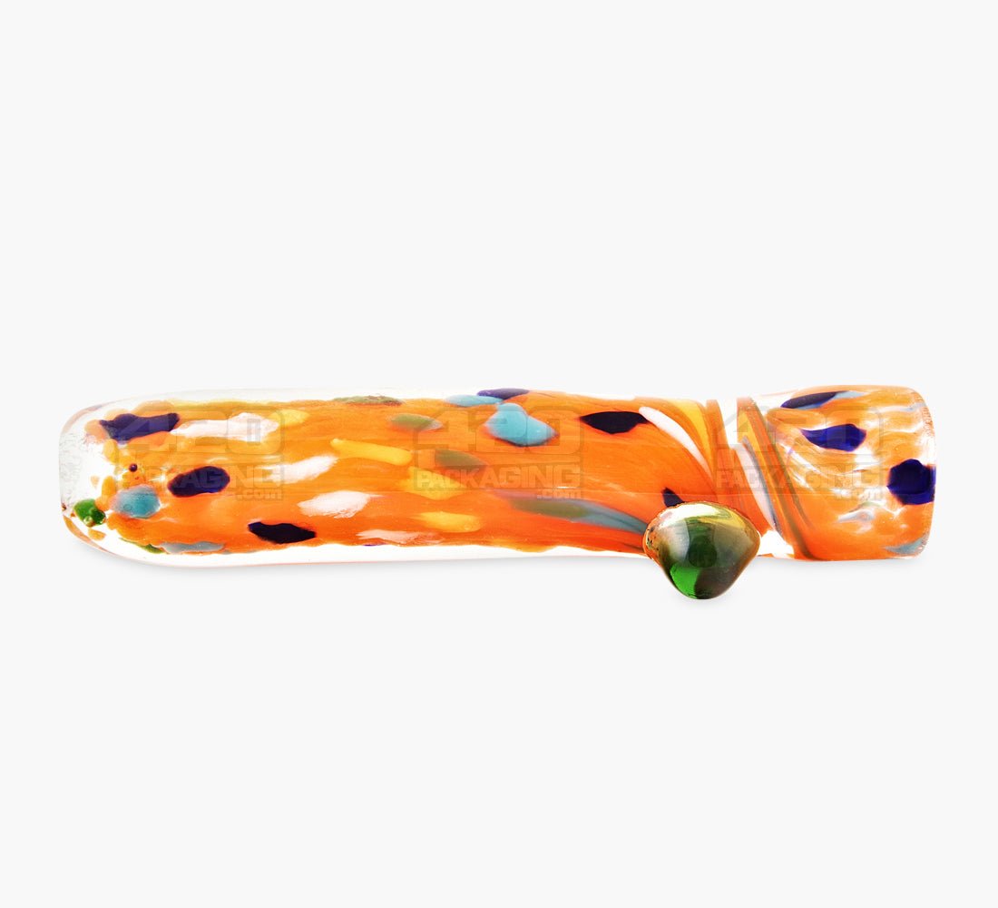 Speckled & Frit Chillum Hand Pipe w/ Single Knocker | 3.5in Long - Glass - Assorted - 4
