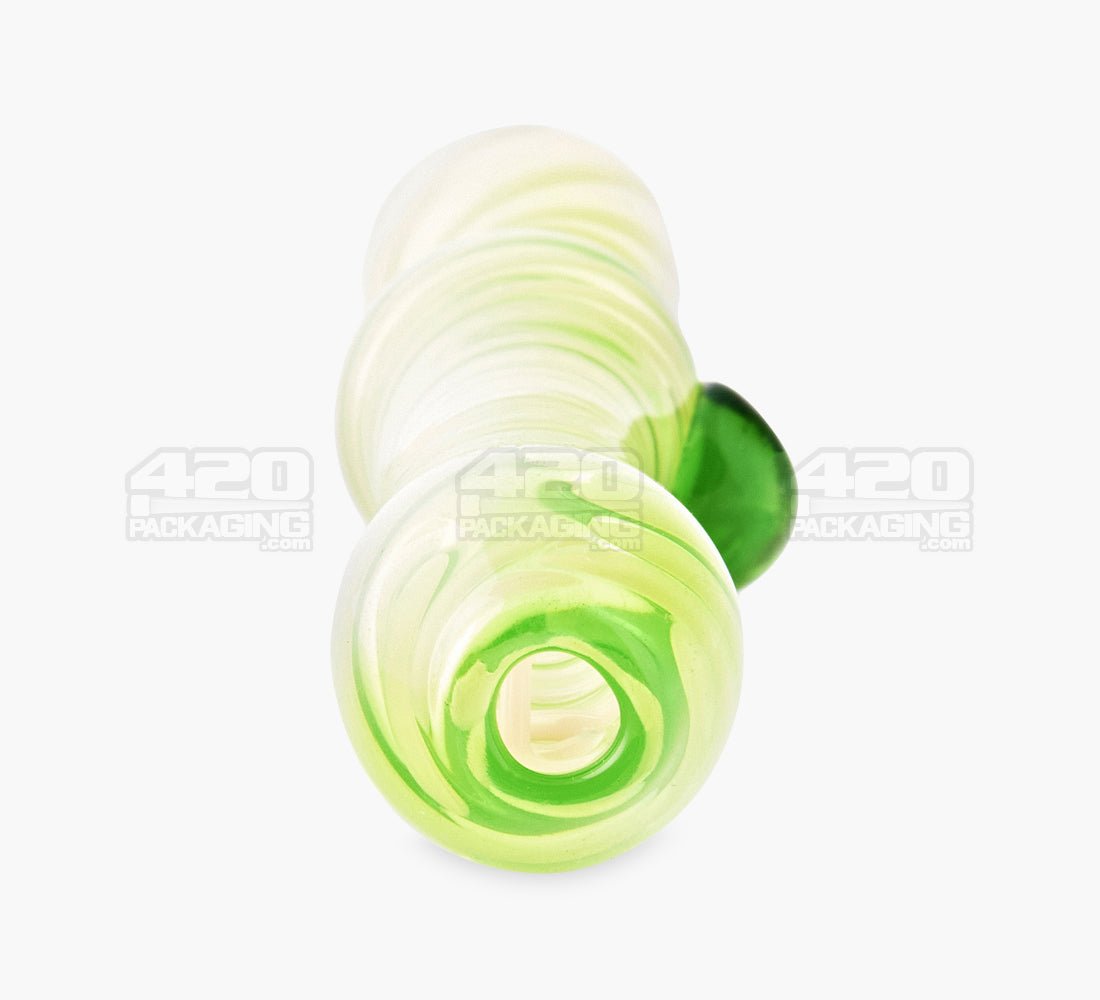 Swirl Chillum Hand Pipe w/ Single Knocker | 3.5in Long - Glass - Green - 2