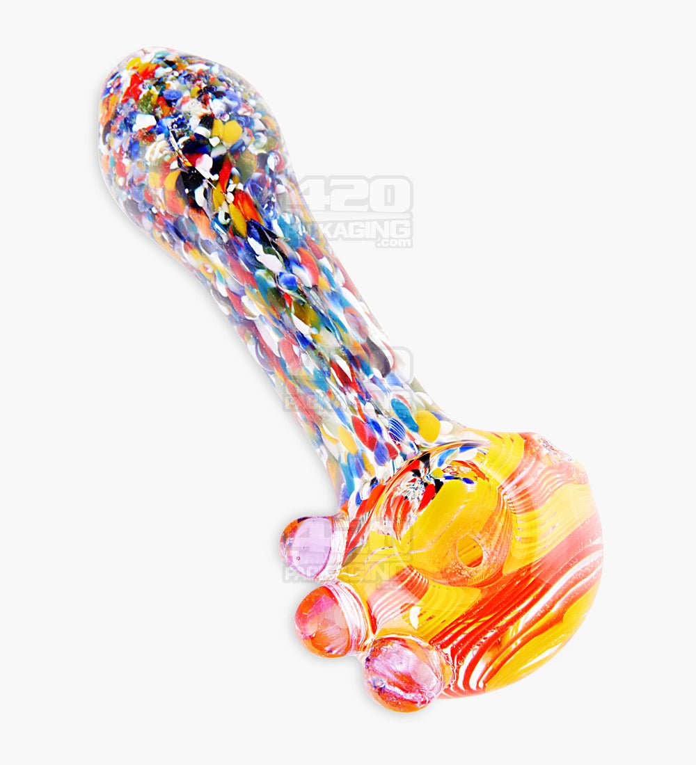 Confetti Frit & Swirl Spoon Hand Pipe w/ Triple Knockers | 4.5in Long - Glass - Assorted - 1
