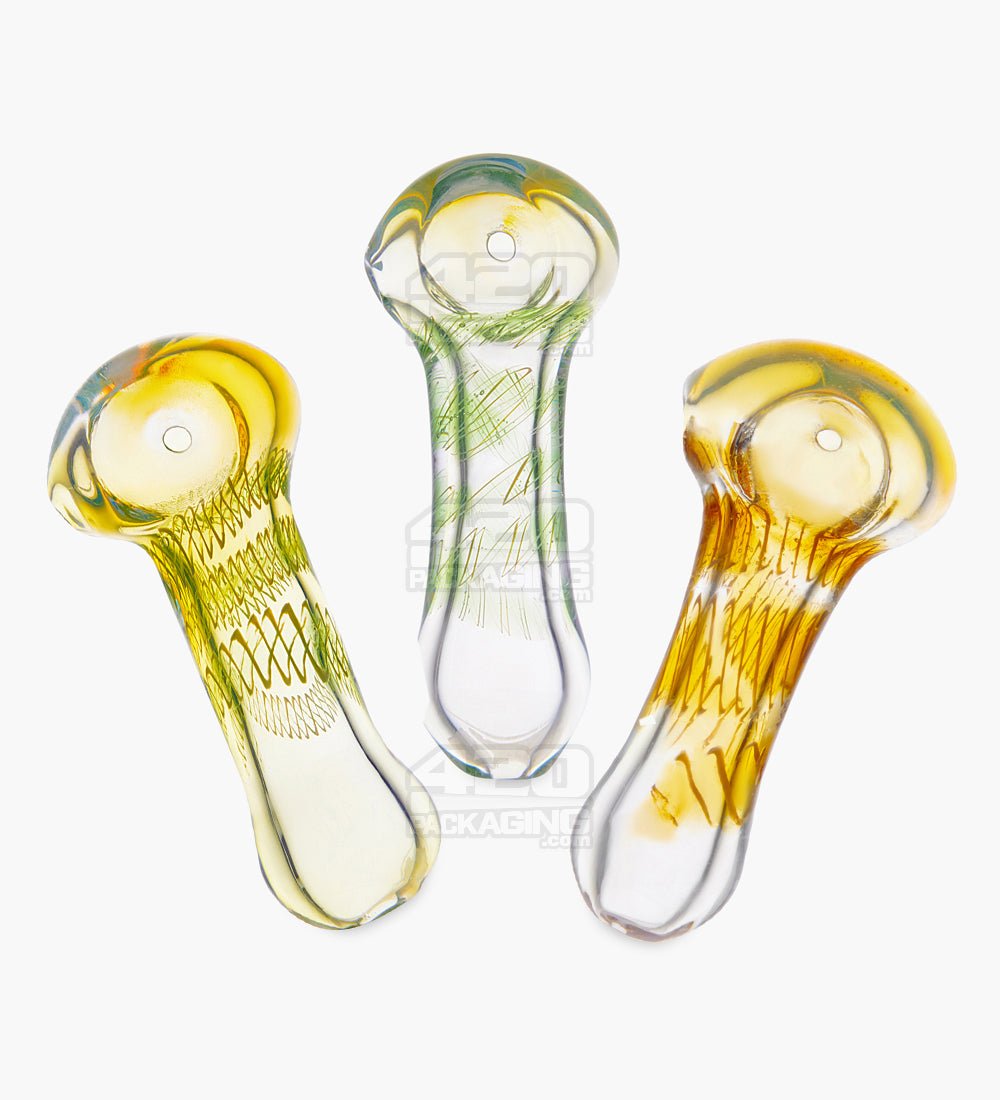 Spiral & Fumed Peanut Spoon Hand Pipe | 2.75in Long - Glass - Assorted - 8