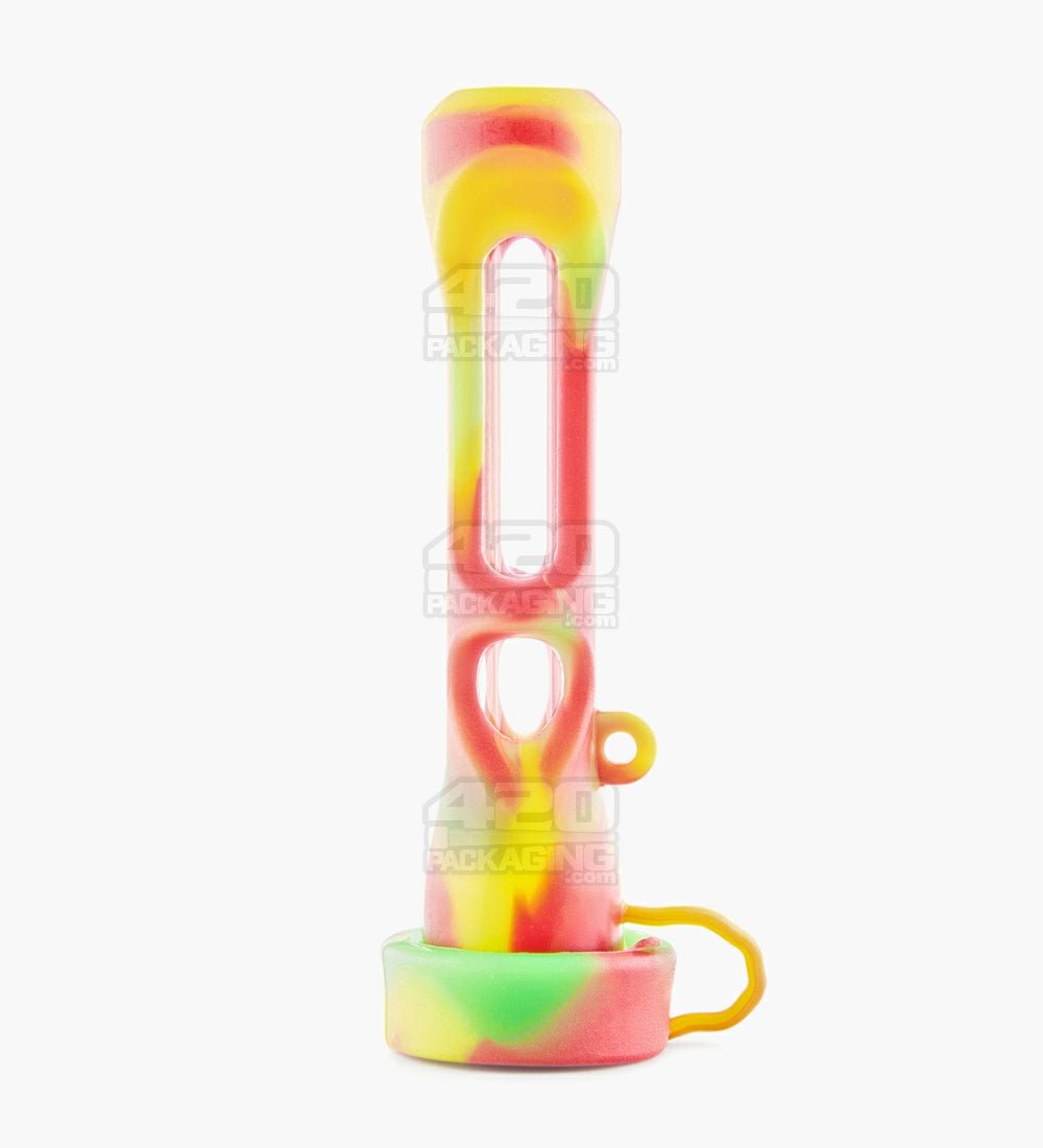 Silicone Cover Glass Chillum Hand Pipe w/ Closing Cap | 3.5in Long - Silicone/Glass - Assorted - 1