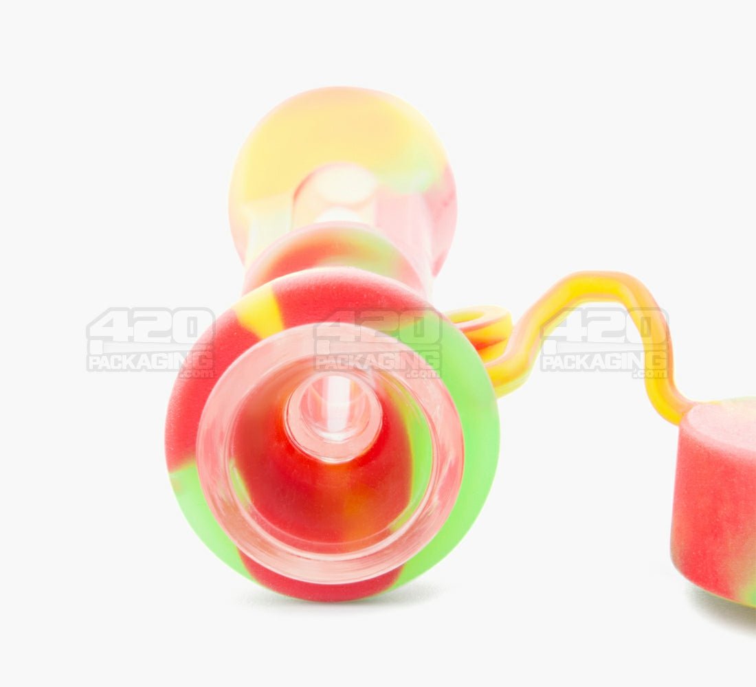 Silicone Cover Glass Chillum Hand Pipe w/ Closing Cap | 3.5in Long - Silicone/Glass - Assorted - 3