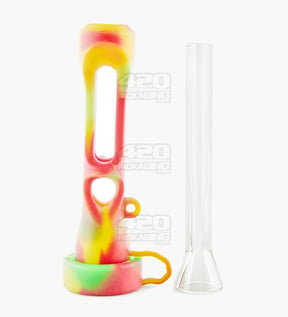 Silicone Cover Glass Chillum Hand Pipe w/ Closing Cap | 3.5in Long - Silicone/Glass - Assorted - 6