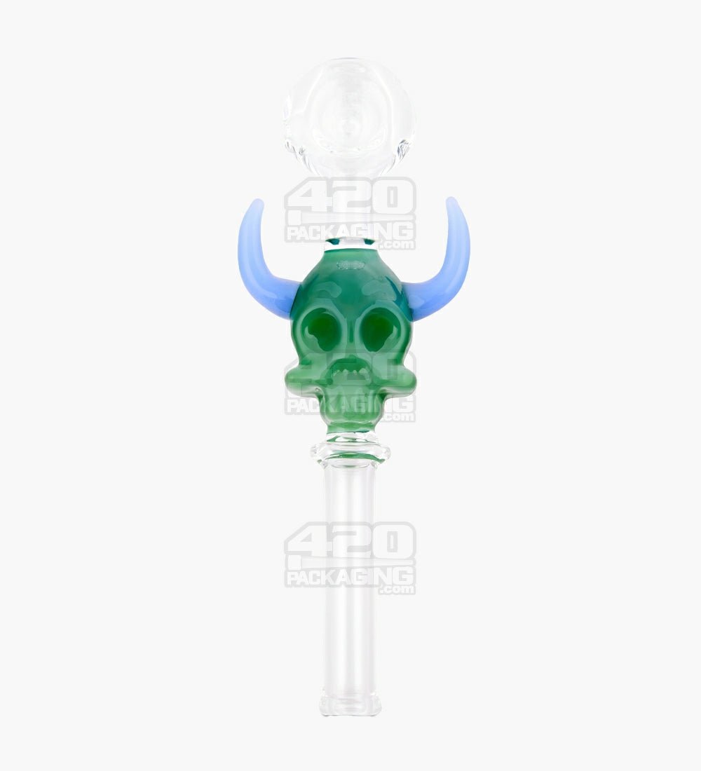 Skull Face Horns Spoon Hand Pipe | 6in Long - Glass - Assorted - 2