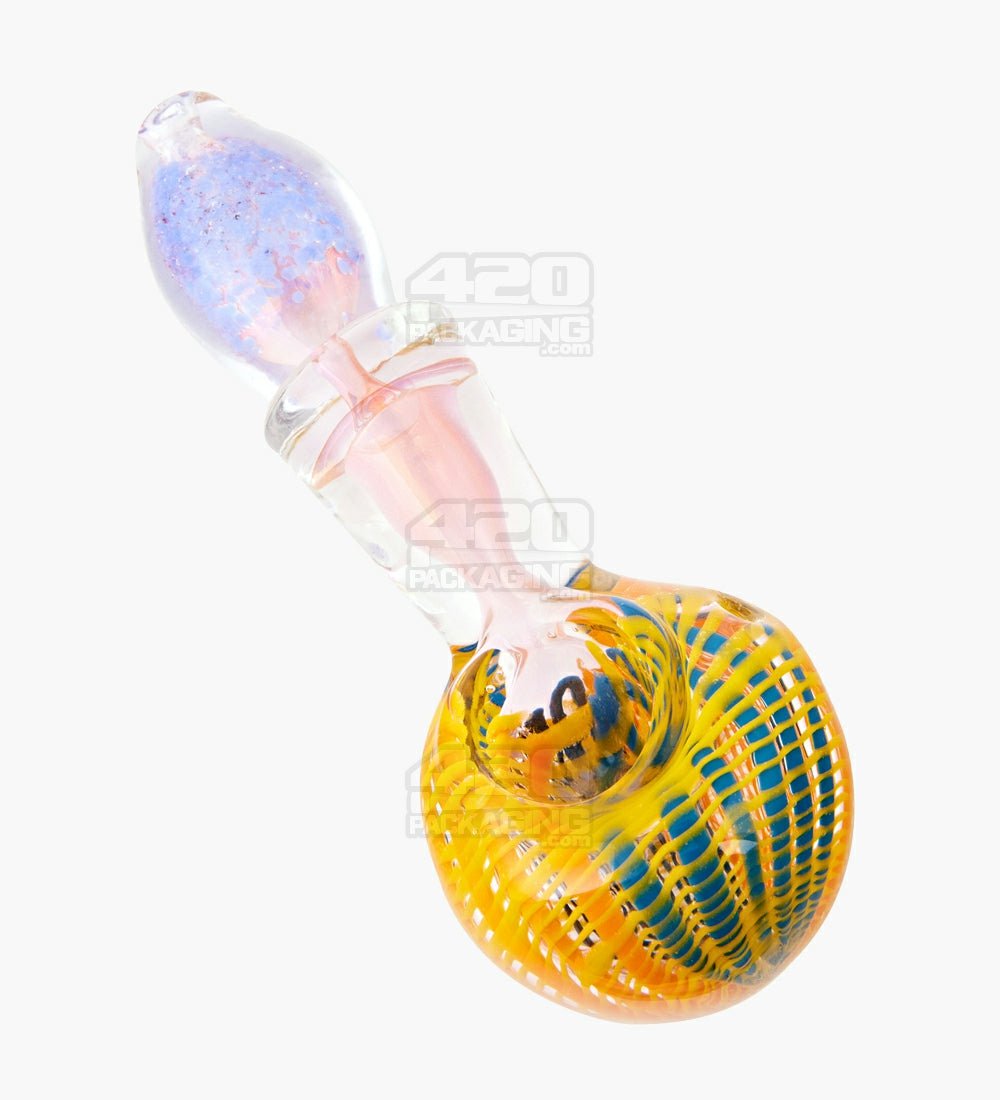 Frit & Ribboned Bulged Spoon Hand Pipe | 5in Long - Glass - Assorted - 1