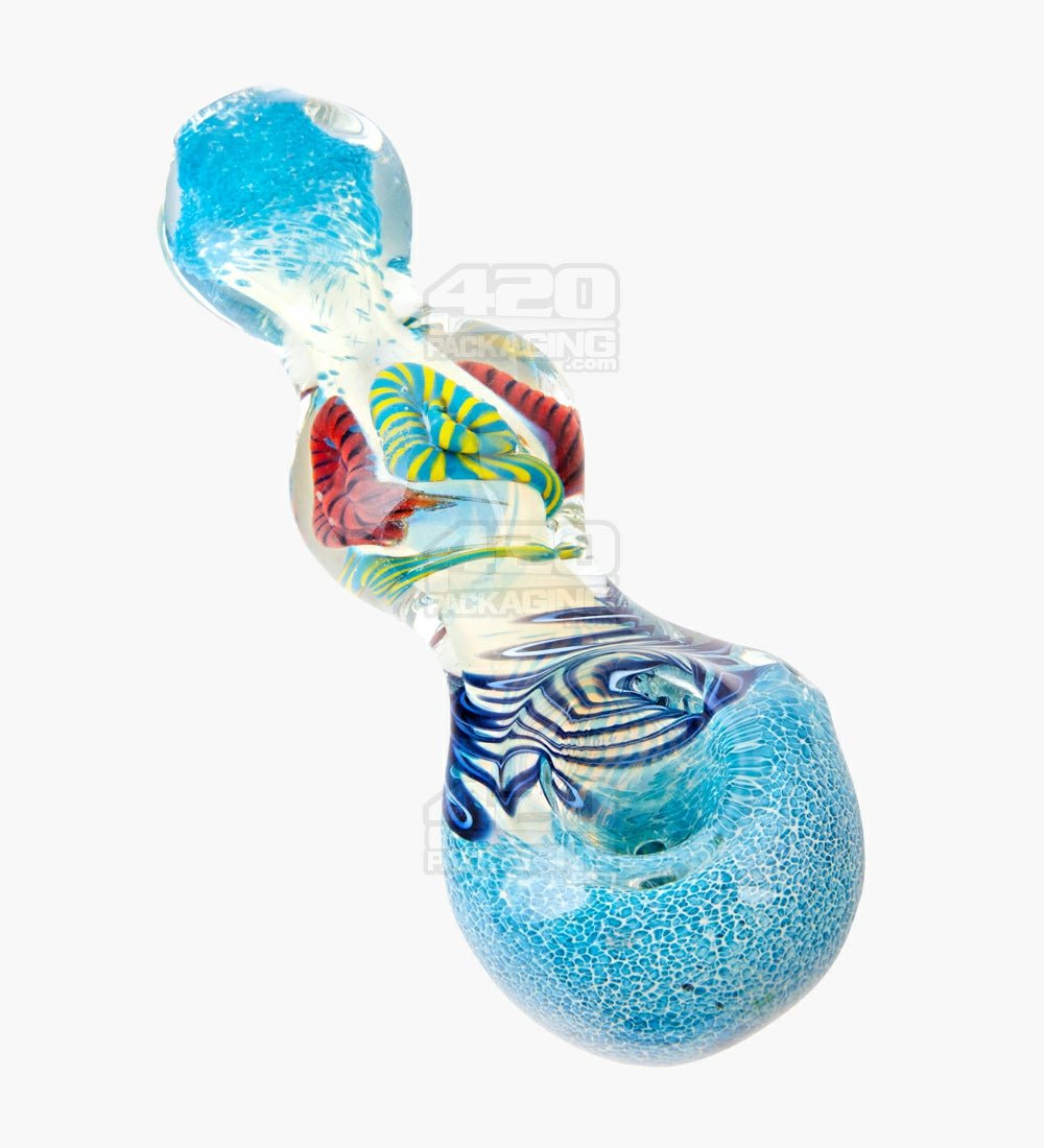 Frit & Fumed Spoon Hand Pipe w/ Ribboning | 4.5in Long - Glass - Assorted - 1