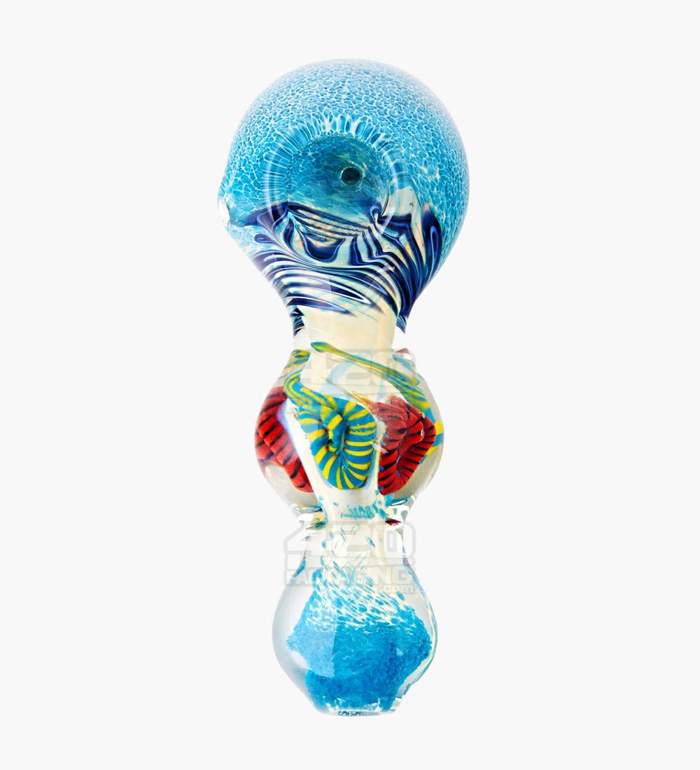 Frit & Fumed Spoon Hand Pipe w/ Ribboning | 4.5in Long - Glass - Assorted - 2