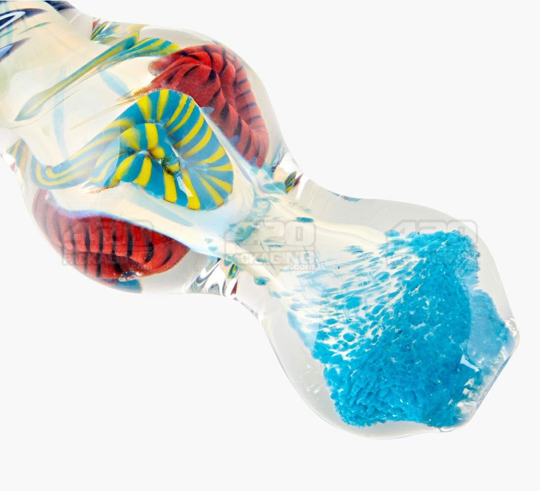 Frit & Fumed Spoon Hand Pipe w/ Ribboning | 4.5in Long - Glass - Assorted - 3