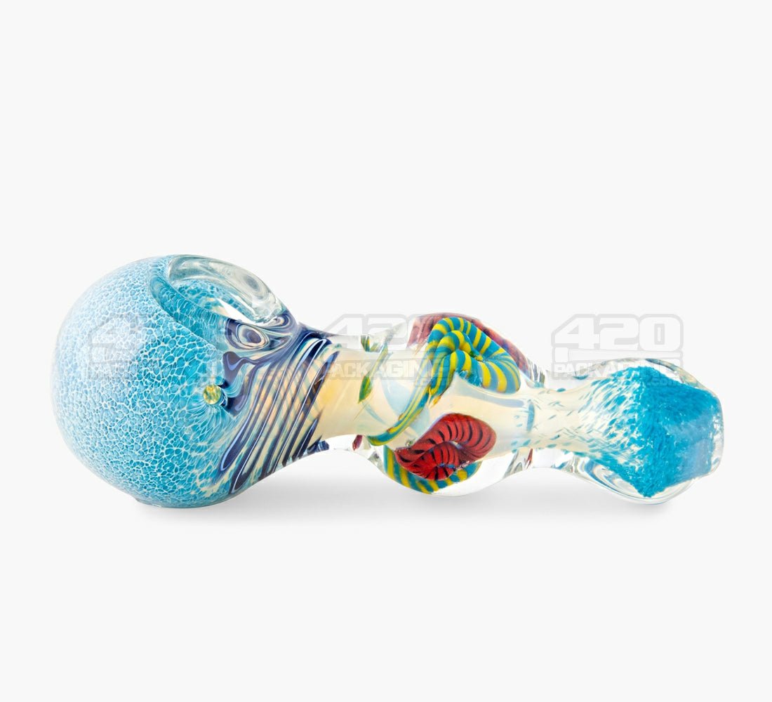 Frit & Fumed Spoon Hand Pipe w/ Ribboning | 4.5in Long - Glass - Assorted - 4