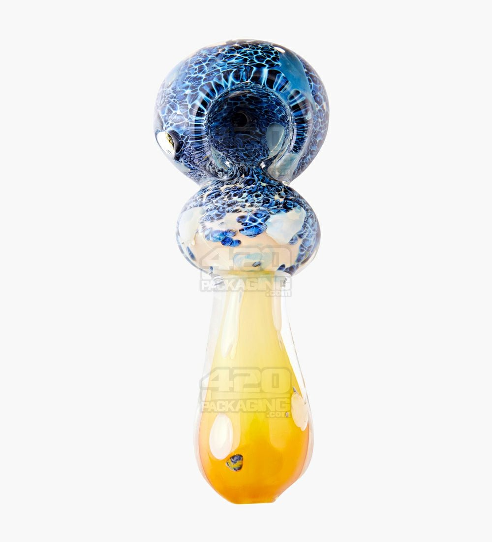 Frit & Fumed Spoon Hand Pipe w/ Single Bulge | 4.5in Long - Glass - Assorted - 2