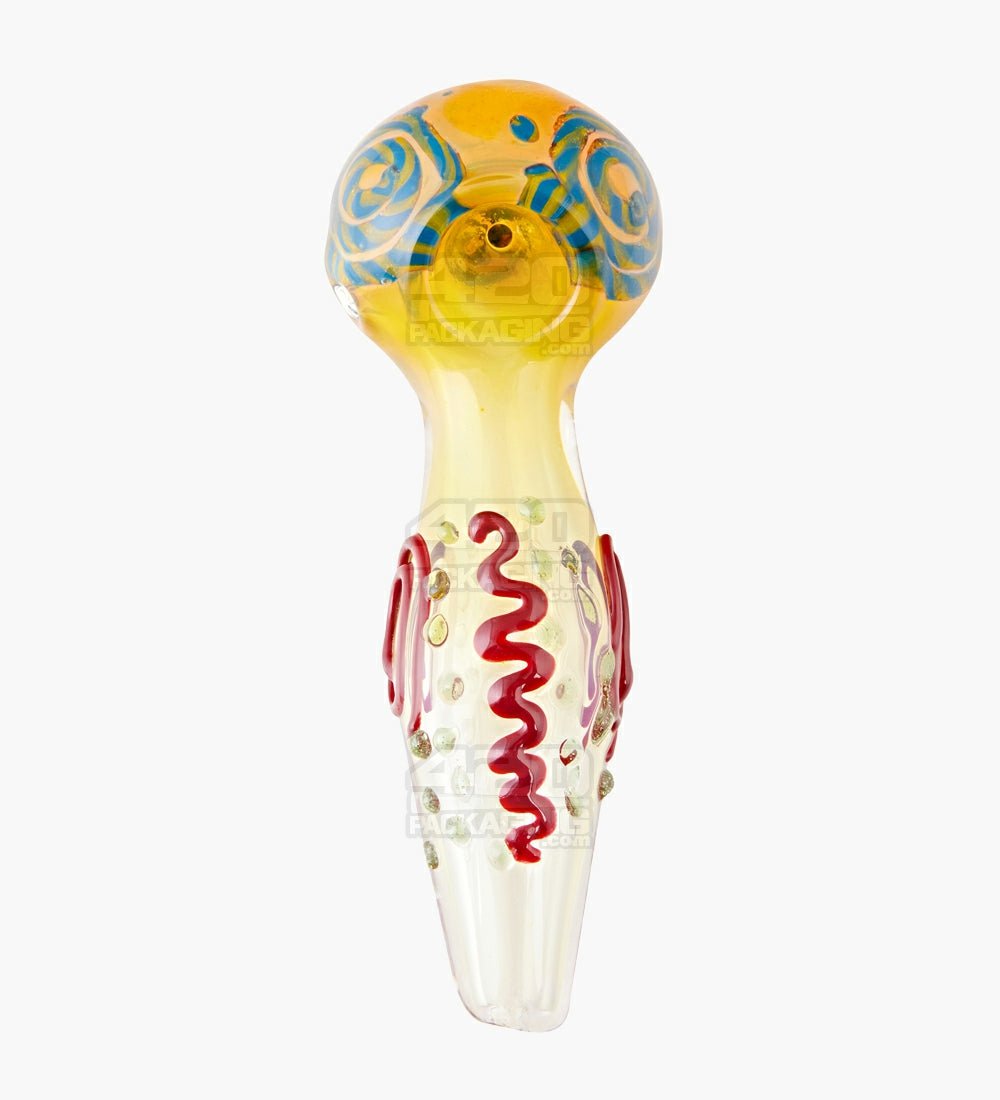 Spiral & Fumed Spoon Hand Pipe w/ Multiple Knockers | 4.5in Long - Glass - Assorted - 2