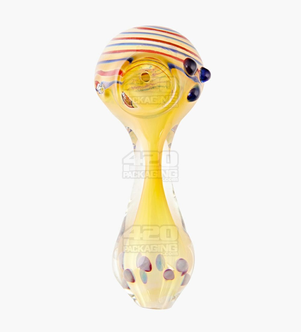 Spiral & Fumed Spoon Hand Pipe w/ Multiple Dots | 4.5in Long - Glass - Assorted - 2