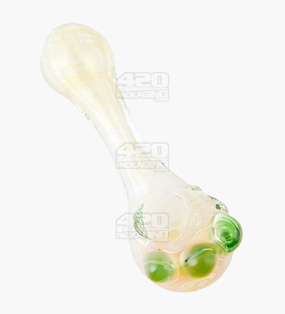 Spiral & Fumed Spoon Hand Pipe w/ Triple Knockers | 4in Long - Glass - Assorted - 1