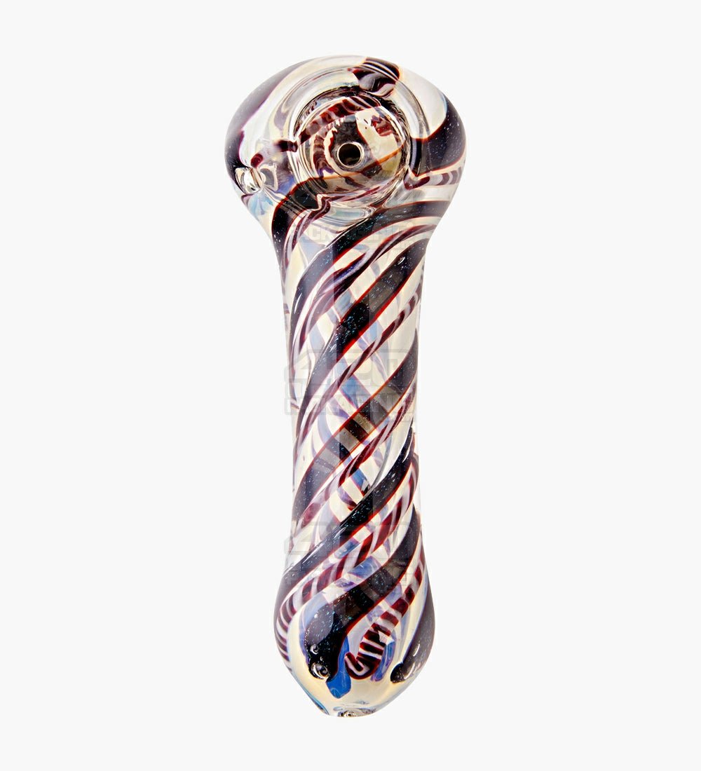 Spiral & Fumed Spoon Hand Pipe w/ Ribboning | 4.5in Long - Glass - Assorted - 2