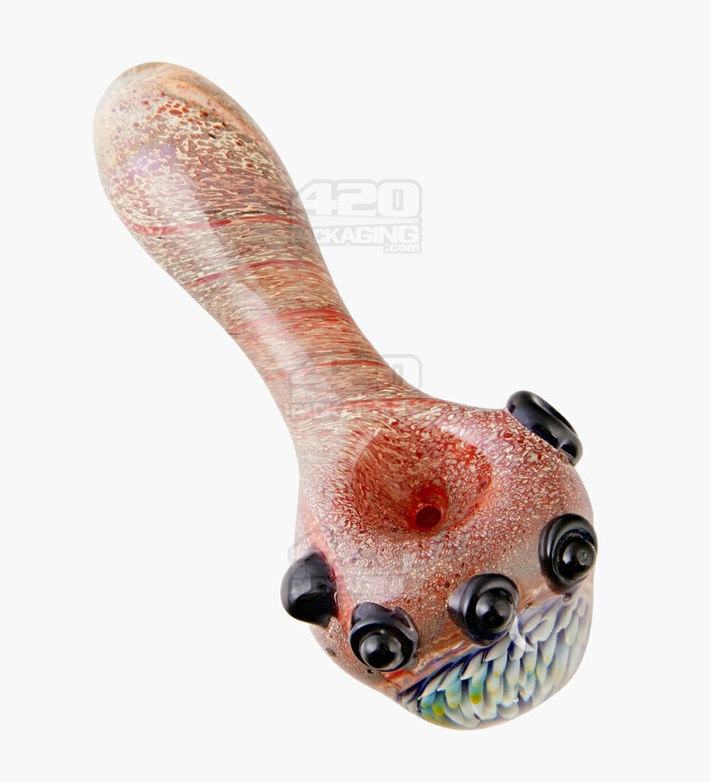 Frit & Fumed Spoon Hand Pipe w/ Flower Implosion | 4.5in Long - Glass - Assorted - 1