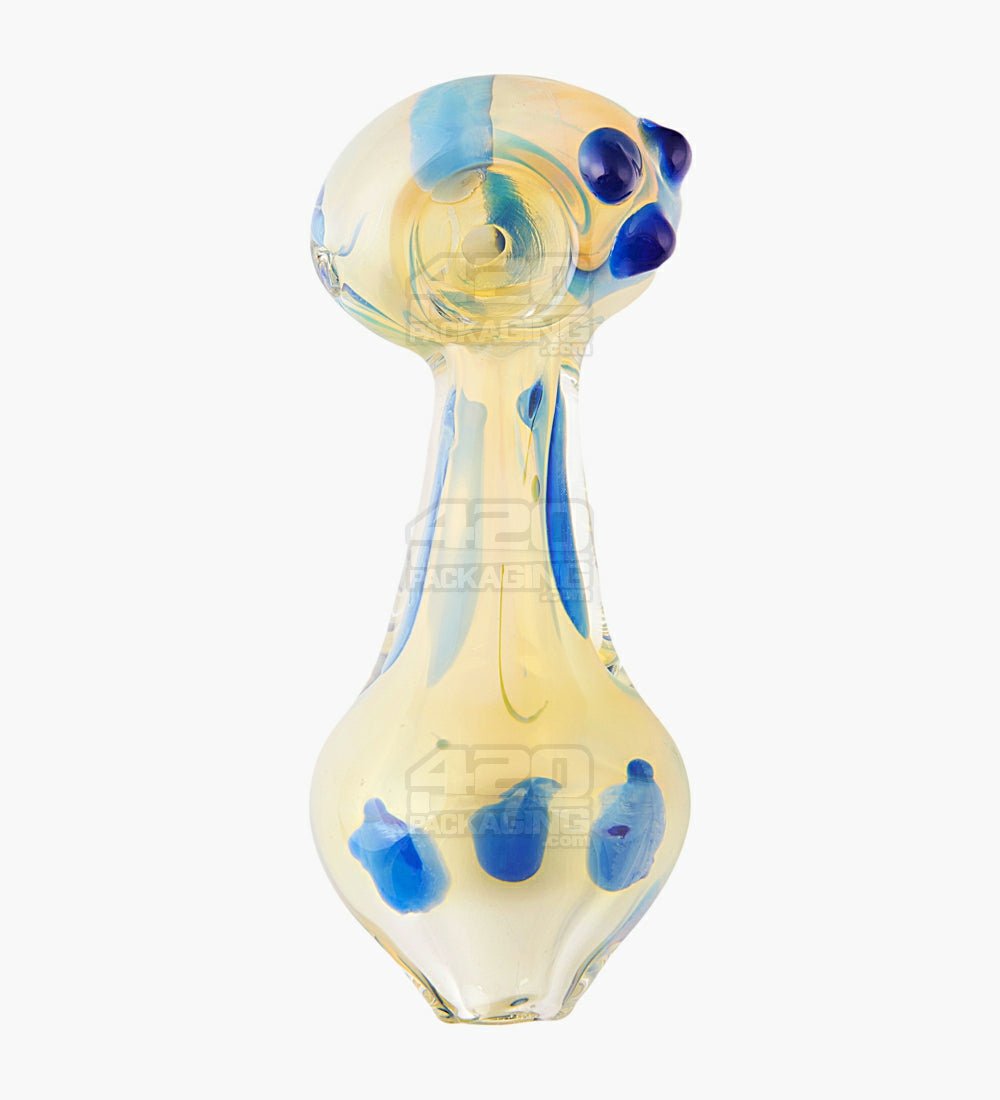 Speckled & Gold Fumed Spoon Hand Pipe w/ Triple Knockers | 4in Long - Glass - Assorted - 2