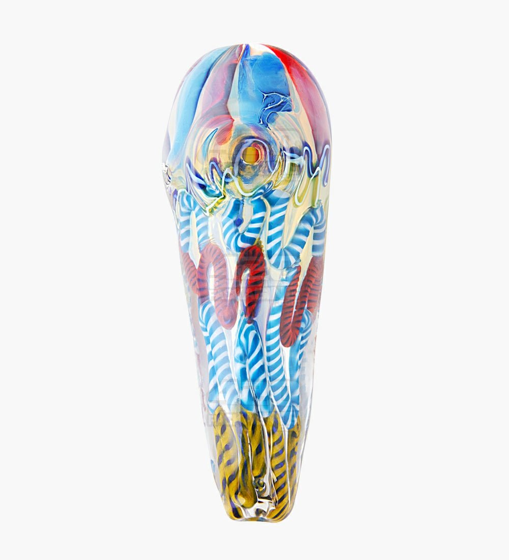 Swirl & Fumed Spoon Hand Pipe w/ Ribboning | 4.5in Long - Glass - Assorted - 2