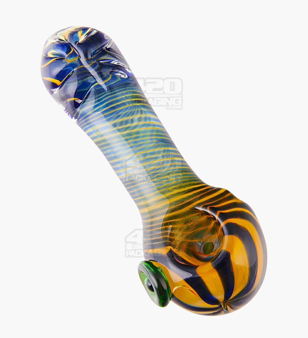 Spiral & Fumed Spoon Flat Knocker Hand Pipe | 5in Long - Glass - Assorted - 1