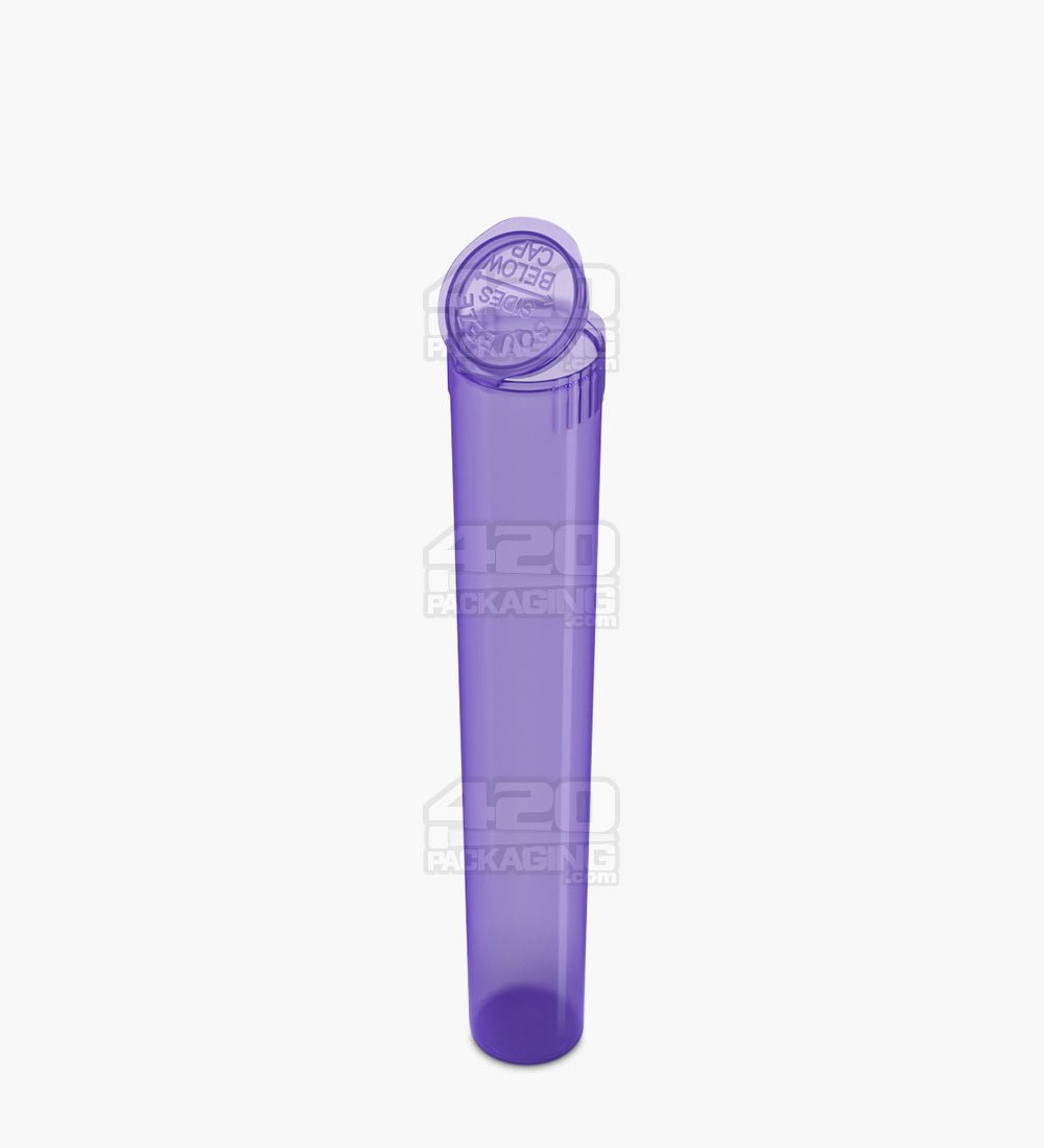 116mm Child Resistant King Size Translucent Pop Top Purple Plastic Pre-Roll Tubes 1000/Box - 4
