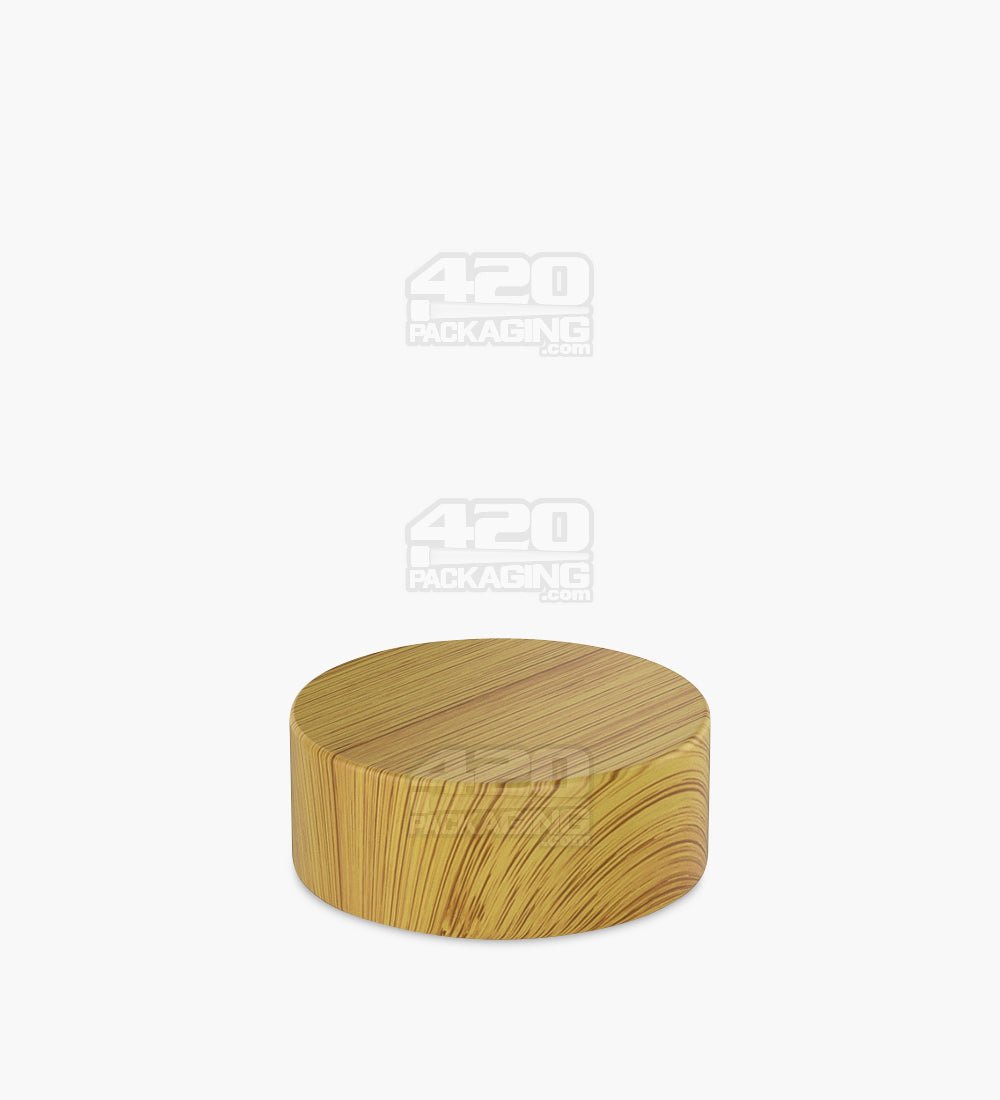 38mm Flat Push and Turn Flat Child Resistant Plastic Caps w/ Foam Liner - Bamboo Wood - 320/Box - 3