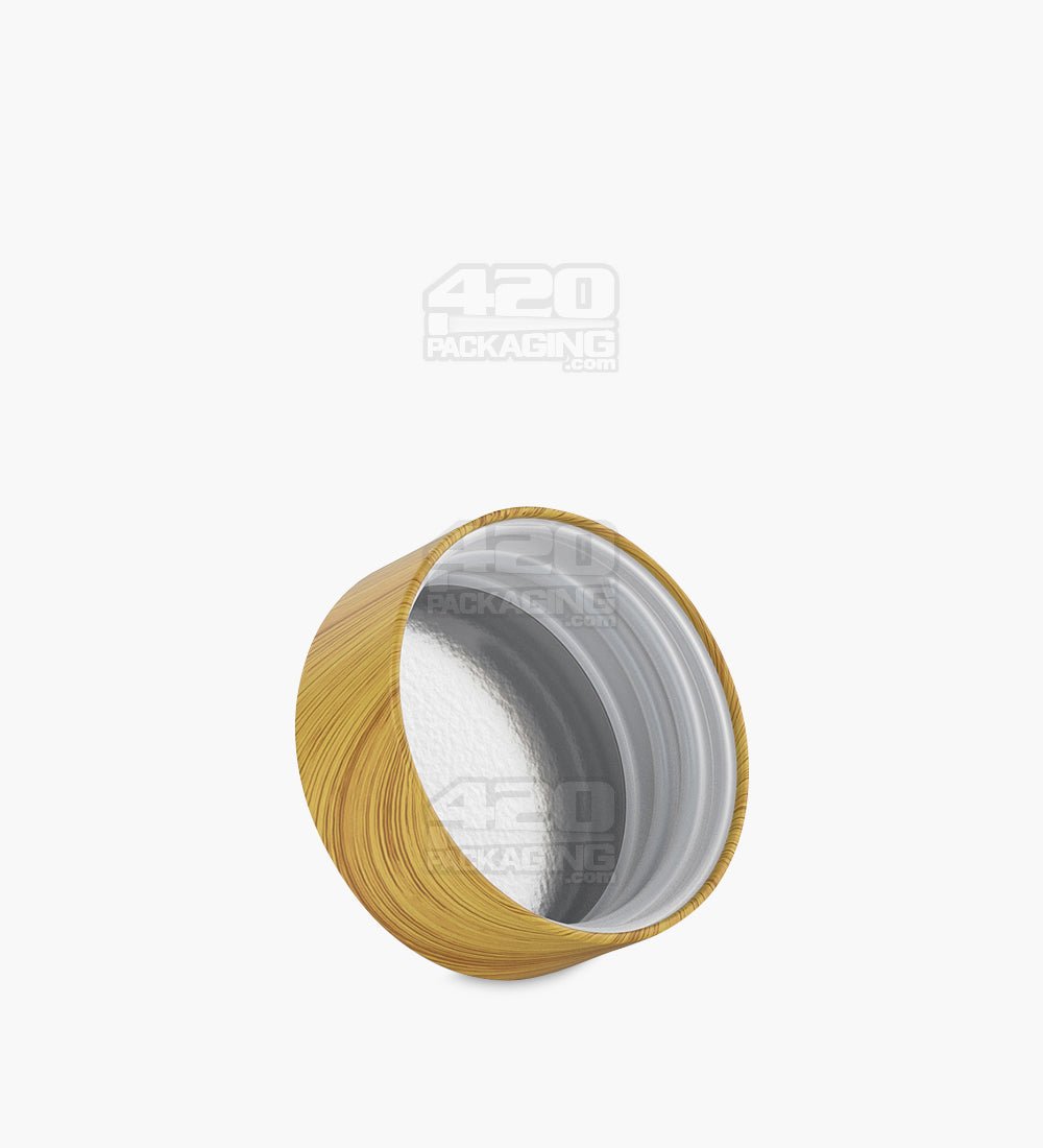 38mm Flat Push and Turn Flat Child Resistant Plastic Caps w/ Foam Liner - Bamboo Wood - 320/Box - 2