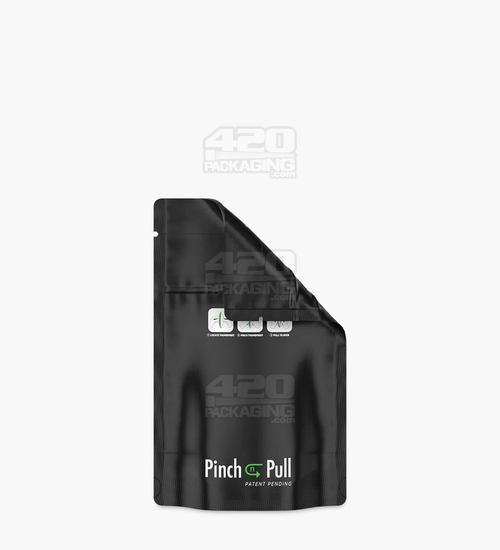 Matte-Black 3.6" x 5.8" Mylar Pinch N Pull Child Resistant & Tamper Evident Bags (3.5 grams) 250/Box
