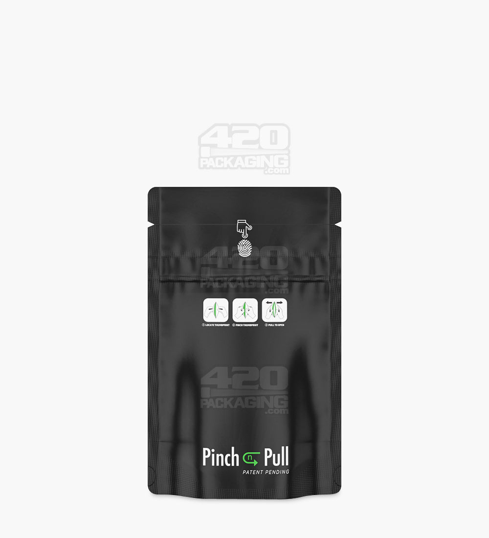 Matte-Black 3.6" x 5.8" Vista Mylar Pinch N Pull Child Resistant & Tamper Evident Bags (3.5 grams) 250/Box